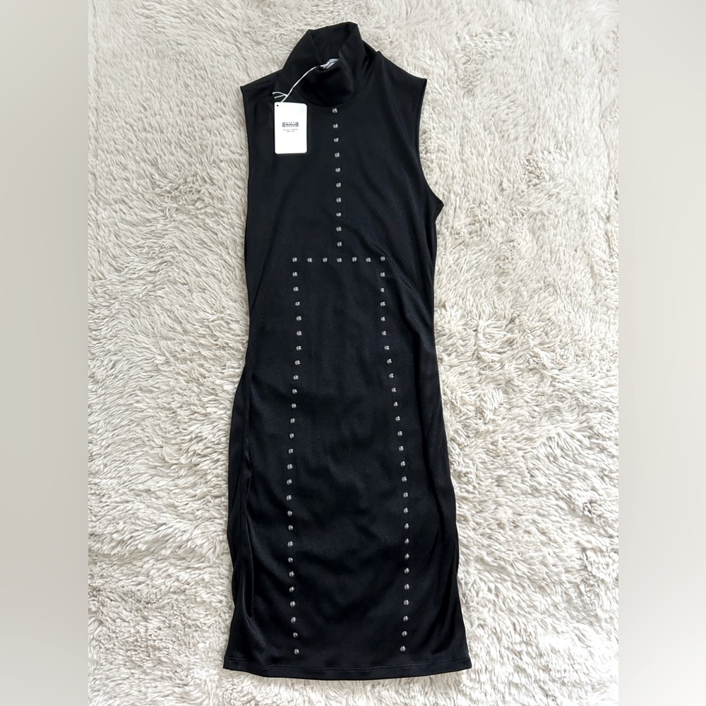 Wolford Nobilitas bodycon black/metaldust dress, NWT, size small